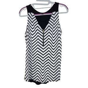 Women's Express White & Black Chevron Mixed Media Sleeveless Blouse | Size Small